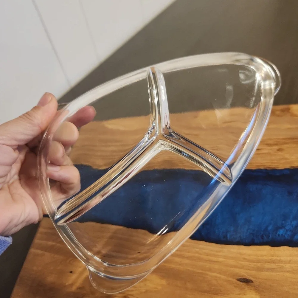 Vintage Mid-Century Modern Boomerang Divided Serving Relish Glass Dish Clear